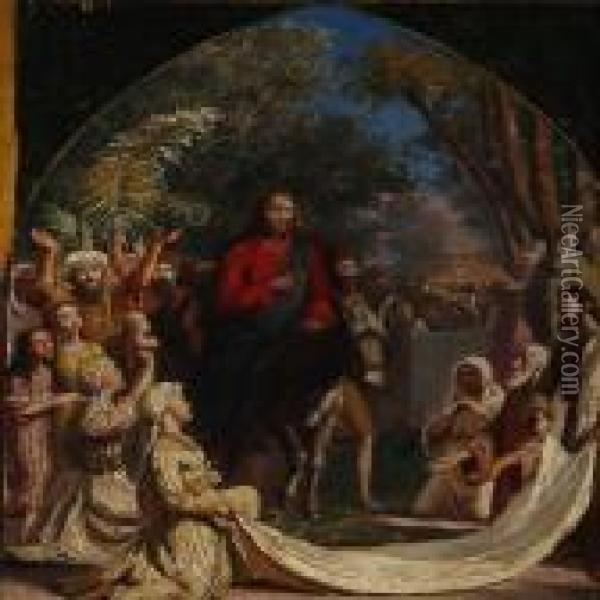 Jesus In Jerusalem On Palm Sunday Oil Painting - J.E. Carl Rasmussen