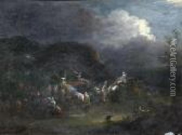 Nachtliche Landschaft Mit Rastender Reisegesellschaft Oil Painting - Maximilian Joseph Schinnagl