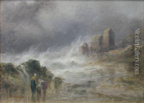 Stormy Covewith Figures Oil Painting - S.L. Kilpack