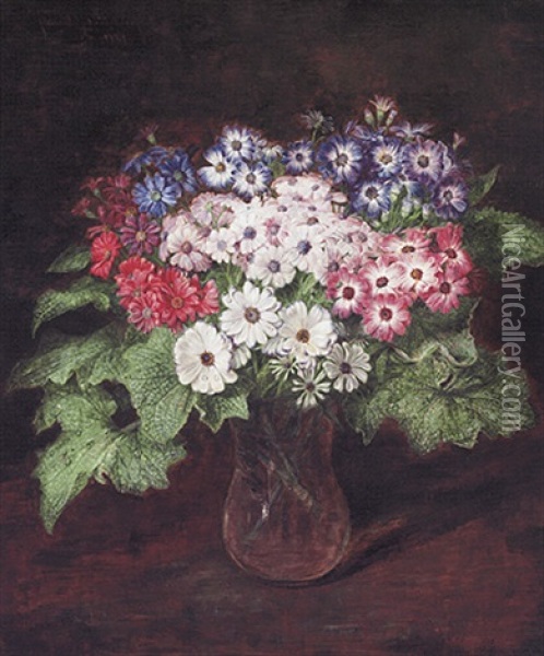 Bunter Blumenstraus Im Sonnigen Licht Vor Dunkel Changierendem Hintergrund Oil Painting - Hermann Gottlieb Kricheldorf