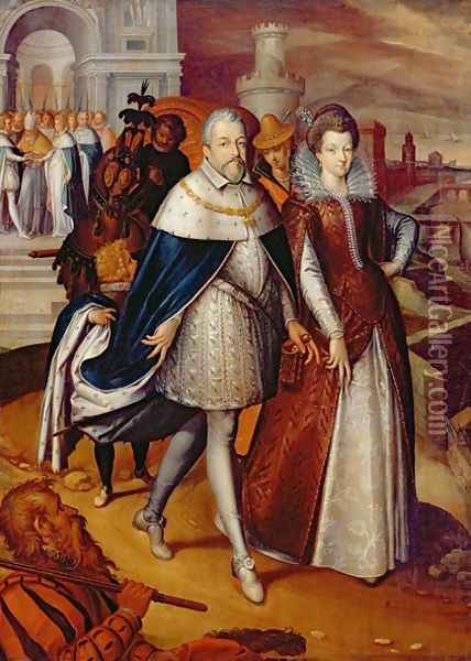 Portrait of Ferdinand I 1549-1609 Grand Duke of Tuscany, and his Niece Marie 1573-1642, future wife of Henri IV Oil Painting - Frans Pourbus the younger