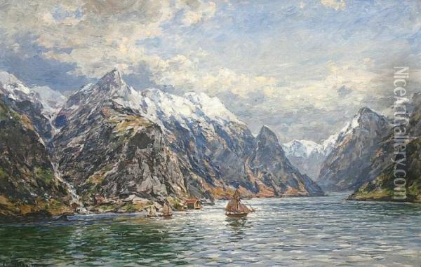 The Jorundfjord In Spring Oil Painting - Carl August H. Oesterley