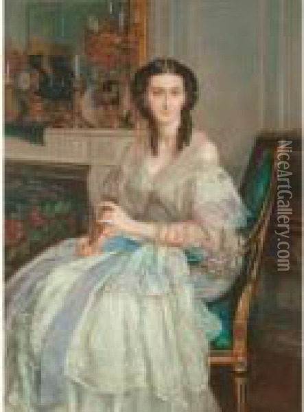 Portrait Presume De La Duchesse D'albes, Circa 1858 Oil Painting - Leon Louis Riesener