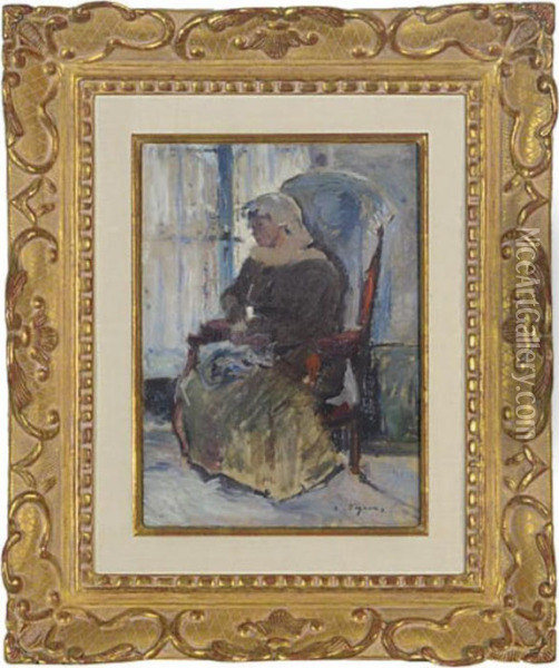 Lady Resting In A Chair By A Window Oil Painting - Claude Vignon