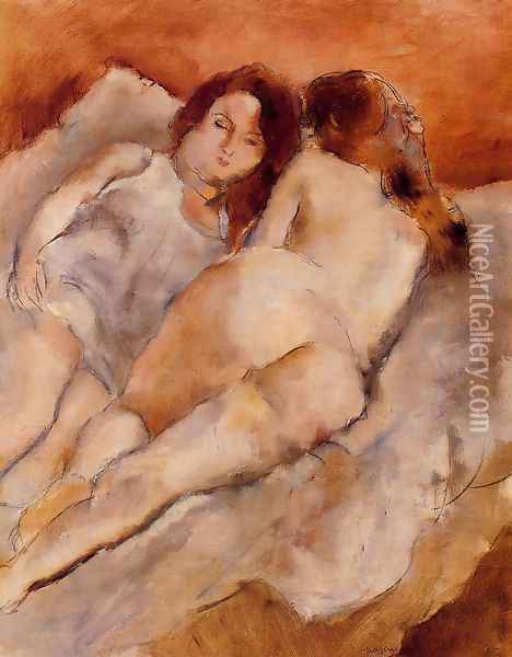 Two Friends Oil Painting - Jules Pascin