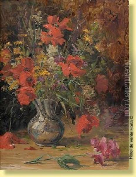 Vase Garni De Fleurs Des Champs Oil Painting - Louis Aston Knight
