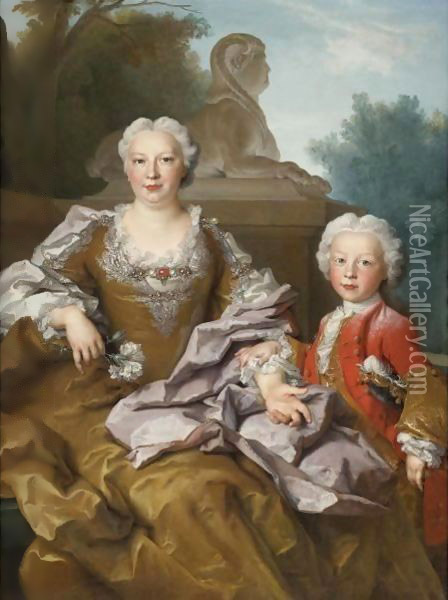 Madame Bertin And Her Son, Balthazar Bruno Oil Painting - Nicolas de Largillierre