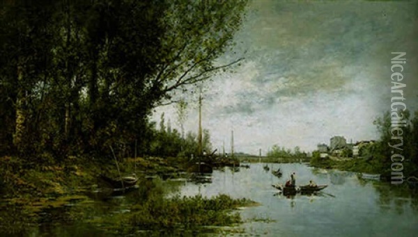 A French River Landscape Oil Painting - Paul Emmanuel Peraire