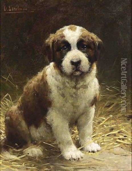 A Saint-Bernard Puppy Oil Painting - Otto Eerelman