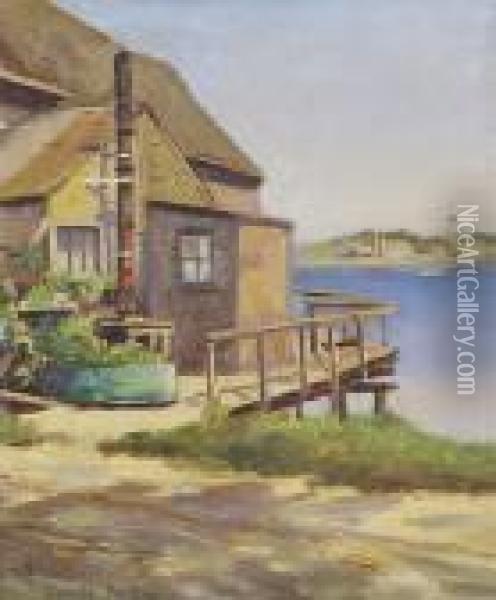 House By Thewater. Oil Painting - Harold C. Dunbar