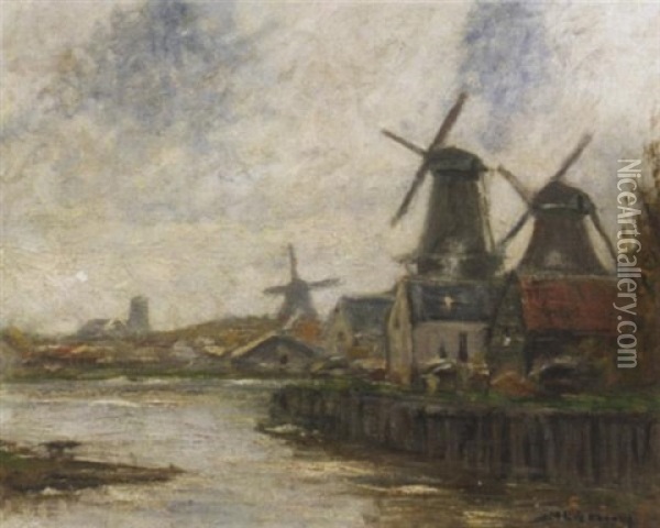 Windmuhlen Am Kanal Oil Painting - Helmuth Liesegang