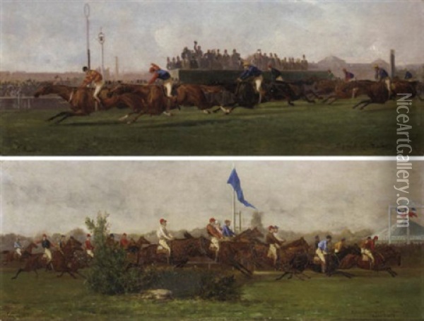 Grand Steeple-chase De Paris 1877 Oil Painting - Louis Charles Bombled