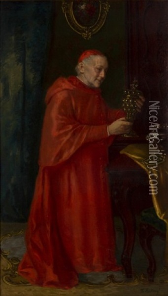 Portrait Of Cardinal With Covered Chalice Oil Painting - Theodor Recknagel
