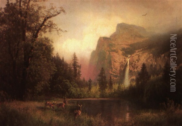 The Waterfall Oil Painting - Hermann Herzog