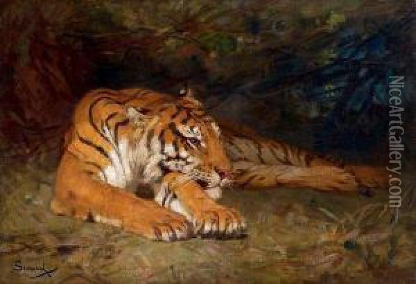 Tigre Couche Oil Painting - Gustave Surand