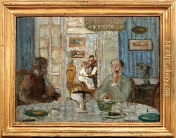 L'heure Du Cafe,  La Lecon De Musique Oil Painting - Eugene Antoine Durenne