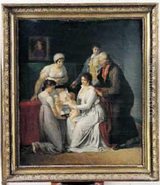 Portrait De La Famille Pajou Oil Painting - Jacques Augustin C. Pajou