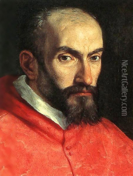 Portrait of Cardinal Agucchi (detail) Oil Painting - Domenico Zampieri (Domenichino)
