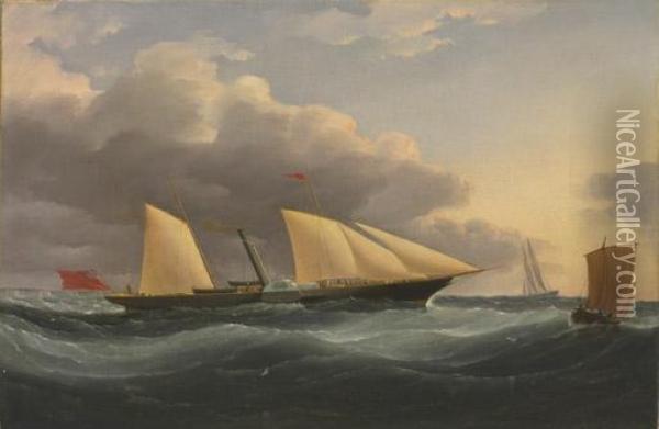 A British Steam Yacht In The Channel With Dover Beyond Oil Painting - John Lynn