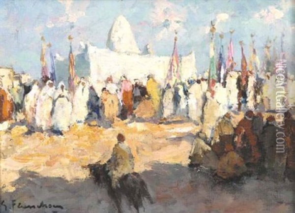 Procession Devant Le Marabout Oil Painting - Gustave Flasschoen