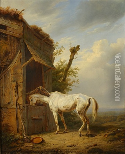 Twee Paarden Oil Painting - Charles Philogene Tschaggeny