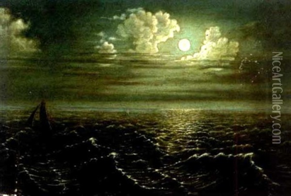 Moonlight Seascape Oil Painting - Julius Robert Hoening