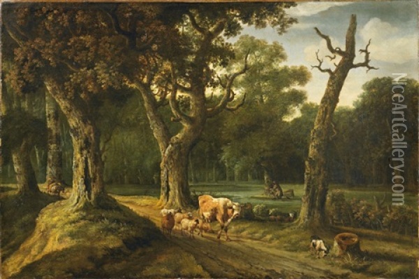 Waldlandschaft Mit Viehherde Und Jager Oil Painting - Jan Looten