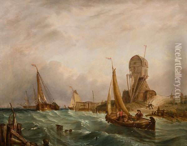 Entrance To The Zuyder Zee, Tixelisland Oil Painting - William Clarkson Stanfield