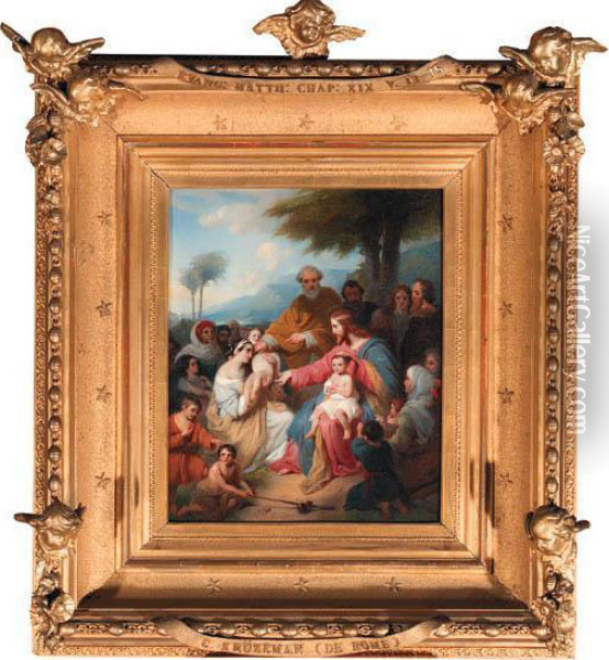 Christus Omringd Door Kinderen Oil Painting - Cornelis Kruseman