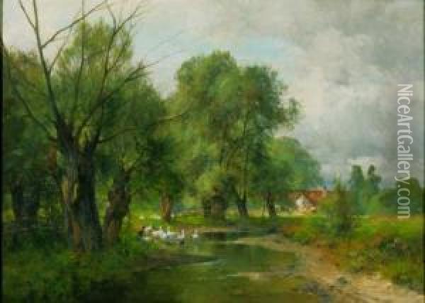 Landscape With Ducks Oil Painting - Karl Adam Heinisch