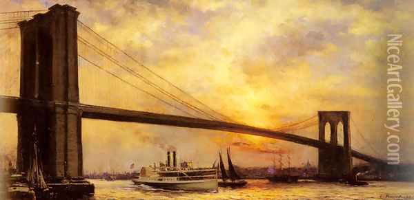 View Of The Brookyln Bridge Oil Painting - Emile Renouf
