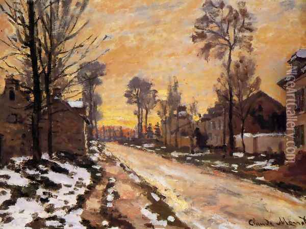 Road at Louveciennes, Melting Snow, Sunset Oil Painting - Claude Oscar Monet