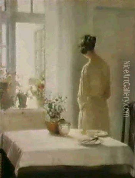 A Sunlit Breakfast Oil Painting - Carl Vilhelm Holsoe