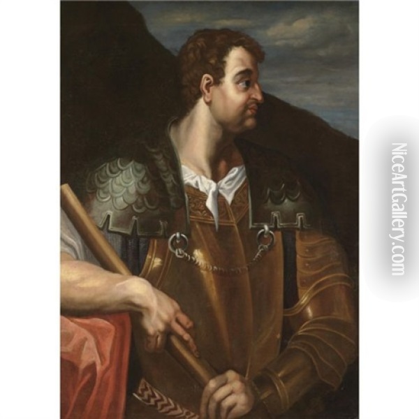 Portrait Of The Emperor Otho, In Profile And Wearing Armour Oil Painting - Bernardino Campi