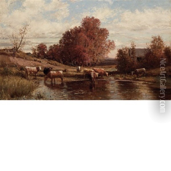 Autumn Landscape With Cattle Oil Painting - William Preston Phelps