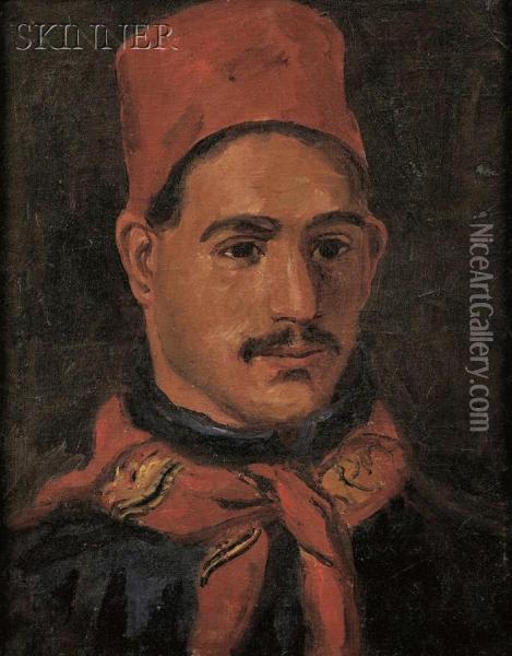 Portrait Of A Man Wearing A Red Fez Oil Painting - William Morris Hunt