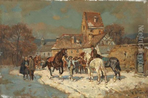 Pferdemarkt Am Stadtrand Oil Painting - Wilhelm Velten