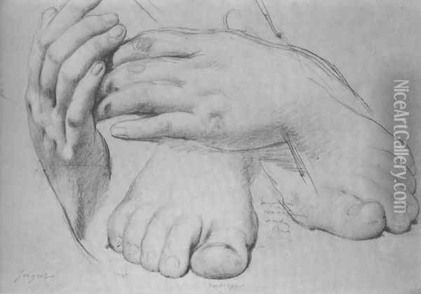 Study of Hands and Feet for The Golden Age Oil Painting - Jean Auguste Dominique Ingres