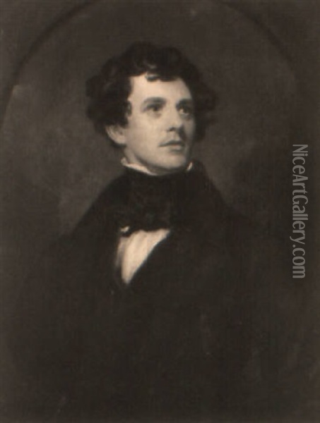 Portrait Of Charles Swain, The Poet, In A Dark Coat Oil Painting - William Bradley