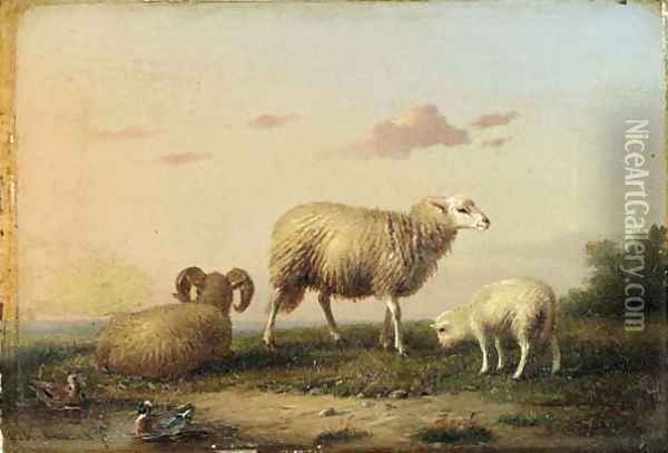A family of sheep Oil Painting - Franz van Severdonck