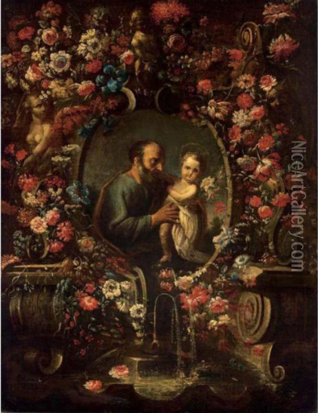 St. Joseph And The Infant Christ Oil Painting - Mario Nuzzi Mario Dei Fiori