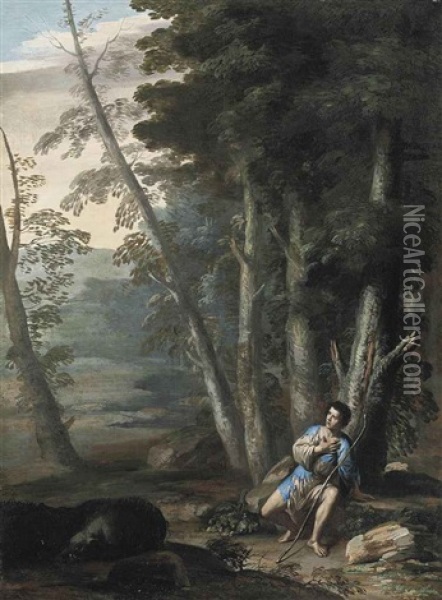 A Wooded Landscape With The Prodigal Son Oil Painting - Domenico Gargiulo
