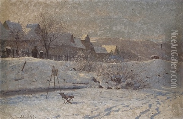 Painter In The Snow Oil Painting - Hermann Dischler