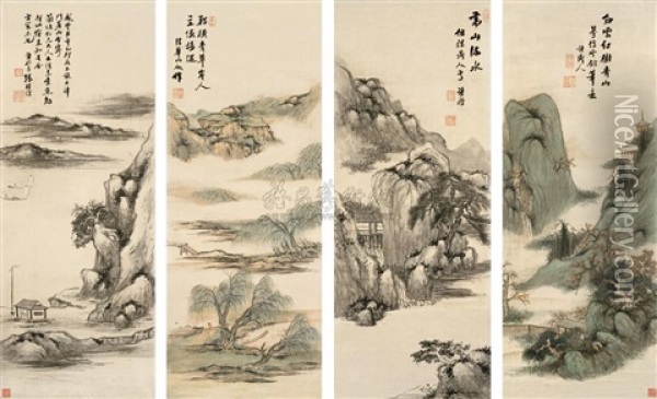 Landscape (+ 3 Others; Set Of 4) Oil Painting -  Zhang Xianghe
