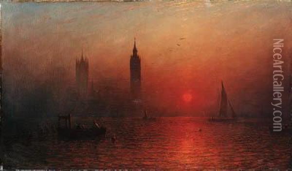 Sunset Over The Thames At Westminster Oil Painting - Francis Danby