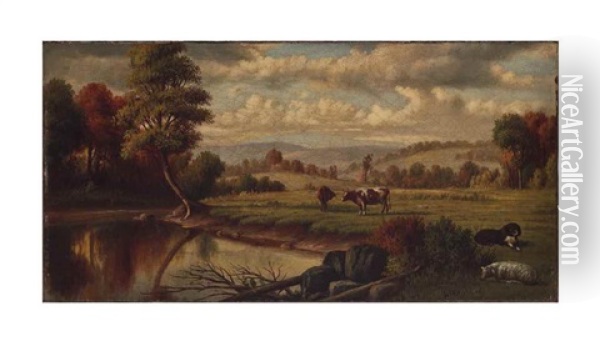 Cows Watering Oil Painting - Levi Wells Prentice
