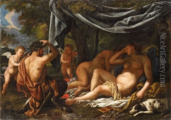 Pan Defeaeted By Amor (omnia Vincit Amor) Oil Painting - Johann Heiss