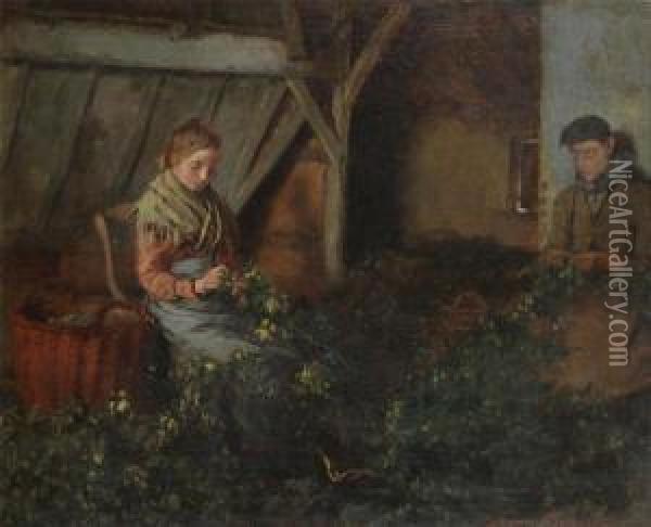 A Pair Of Hop Harvesters In The Attick Oil Painting - Jean Mayne