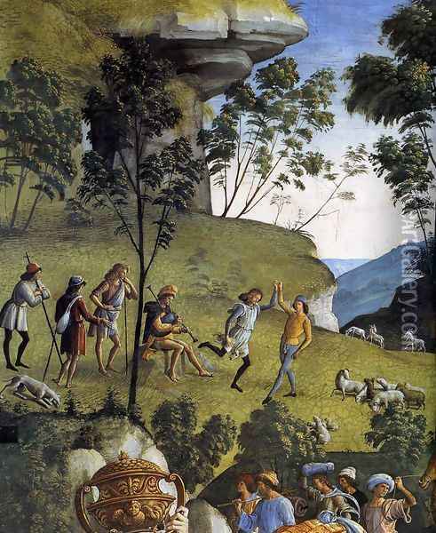 Moses's Journey into Egypt and the Circumcision of His Son Eliezer (detail-4) c. 1482 Oil Painting - Pietro Vannucci Perugino