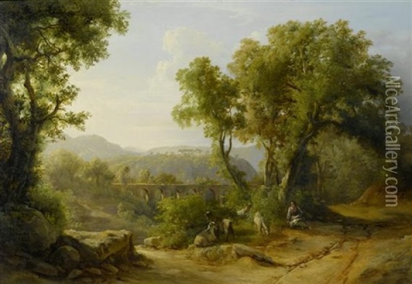 Weite Romische Landschaft Mit Hirtin Im Vordergrund Oil Painting - Karoly Marko the Younger